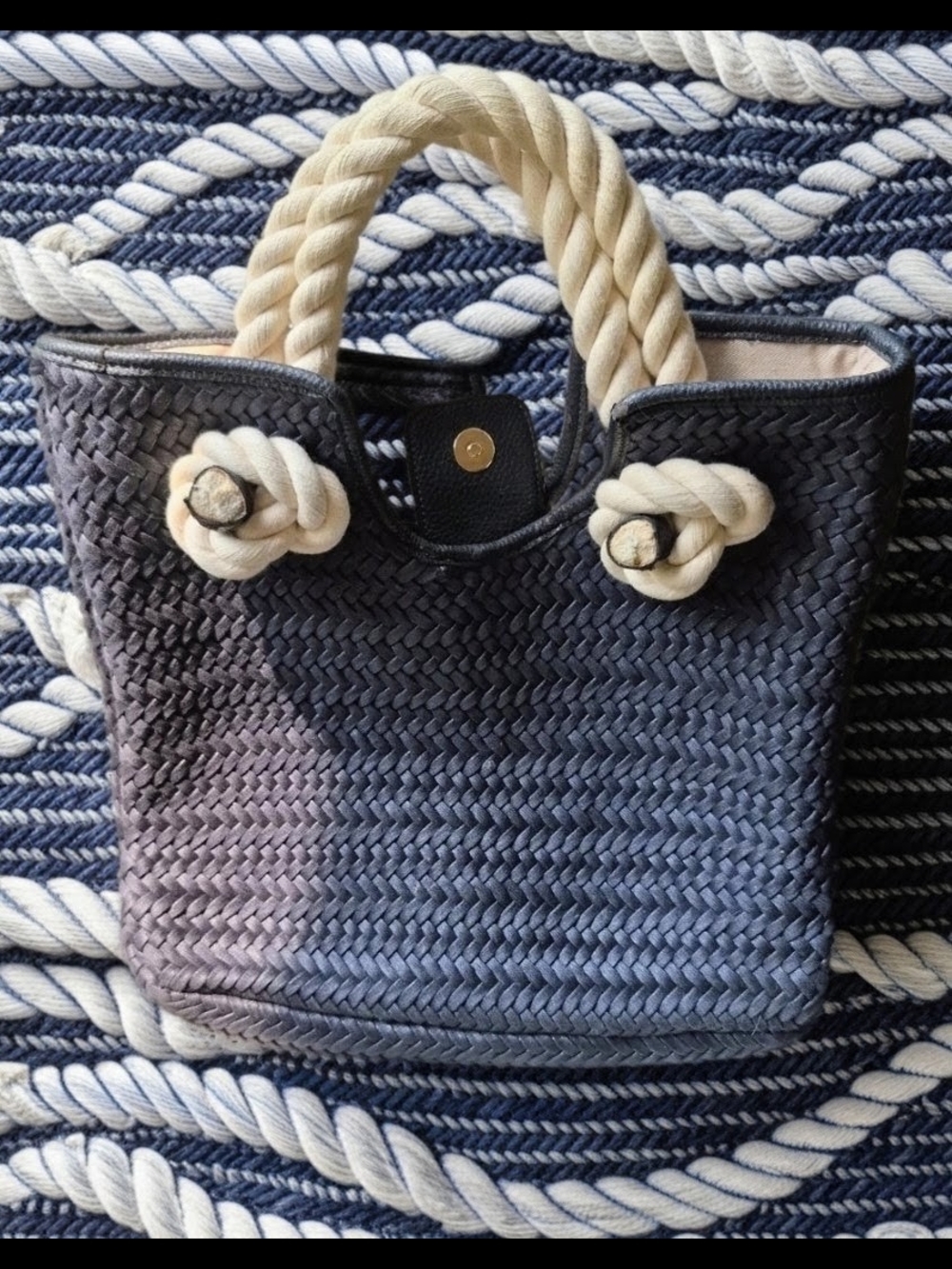 Talbots Navy Ombre Woven Tote with Cream Rope Handles